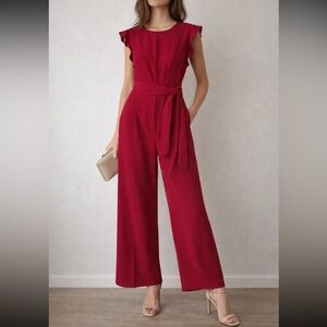 Phase Eight Red Jumpsuit Wide Leg Belted Romper Elegant Occasion US 6